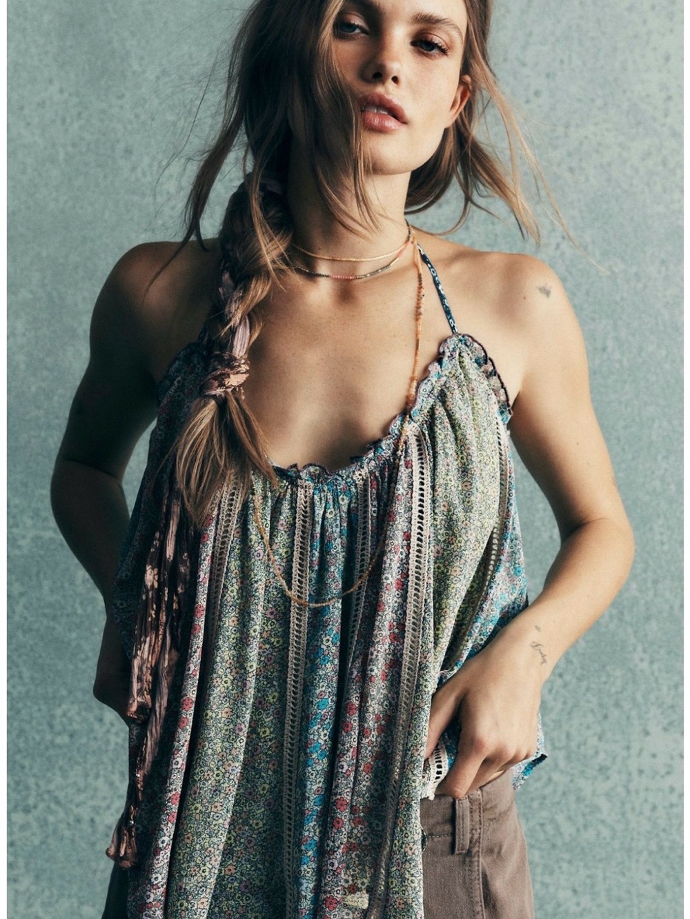 Free People - Bohemian Floral Halter Top — size L